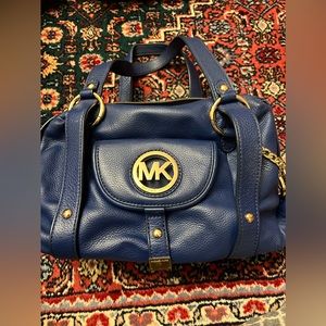 Beautiful Michael Kors Fulton Cobalt Blue leather satchel bag with MK key ring